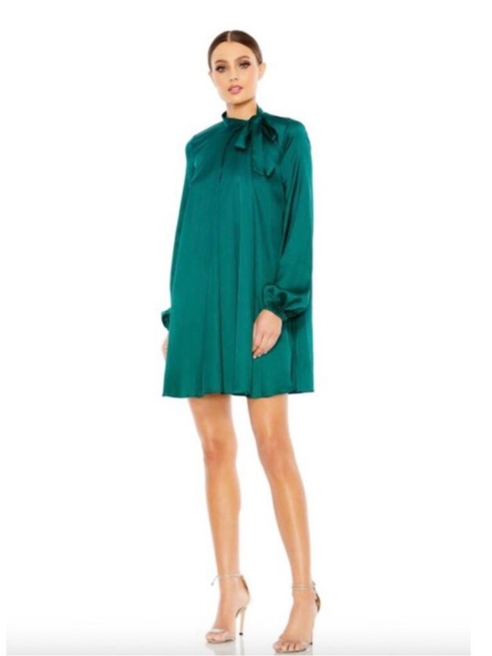 Mac Duggal Soft Tie High Neck Mini Gown Dress Emerald Green (Orig. $358)